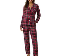 Pigiama da donna per dormire e loungewear, pigiama con risvolto, per donna, casual, a maniche lunghe, pantaloni morbidi, biancheria da notte per la primavera e l'inverno, per il tempo libero, rosso