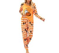 Pigiama da donna per Halloween con stampa fantasma zucca camicie a maniche lunghe top con pantaloni 2 pezzi pigiama loungewear stagione spettrale indumenti da notte, Una zucca fantasma arancione, S