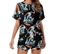 Pigiama da Donna per la Giornata della Partita di Baseball, Composto da Maglietta a Maniche Corte e Pantaloncini, Pigiama e Completo da Salotto