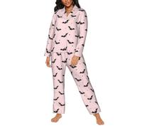 Pigiama da donna - Pigiama da notte di Halloween pipistrello nero stelle rosa vestiti da notte da donna con tasche, nero/bianco, L