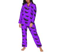 Pigiama da donna - Pipistrello carino violento Halloween vestiti da notte da donna con tasche, nero/bianco, XXL