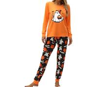 Pigiama da donna, più morbido, biancheria da notte, in due pezzi, per la casa, per Halloween, design, Colore: arancione., M
