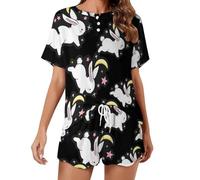 Pigiama da Donna Rabbit Moon Star con Maglietta a Maniche Corte e Pantaloncini, Completo da Notte
