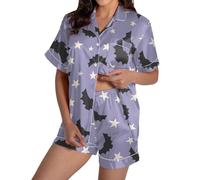 Pigiama da donna Set biancheria intima vestiti per la casa donna grafica stampata raso bottoni carino manica corta top pantaloncini pigiama set biancheria intima abbigliamento, Viola, S