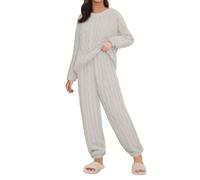 Pigiama da donna soffice in pile, 2 pezzi, leggero, autunnale, caldo, tinta unita, pigiama da notte girocollo pullover top pantaloni da notte carino morbido costume comodo abbigliamento per la casa