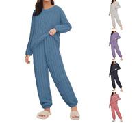 Pigiama da donna soffice in pile, 2 pezzi, leggero, autunnale, caldo, tinta unita, pigiama da notte girocollo pullover top pantaloni da notte carino morbido costume comodo abbigliamento per la casa