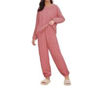 Pigiama da donna soffice in pile, 2 pezzi, leggero, autunnale, caldo, tinta unita, pigiama da notte girocollo pullover top pantaloni da notte carino morbido costume comodo abbigliamento per la casa