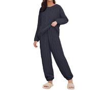 Pigiama da donna soffice in pile, 2 pezzi, leggero, autunnale, caldo, tinta unita, pigiama da notte girocollo pullover top pantaloni da notte carino morbido costume comodo abbigliamento per la casa