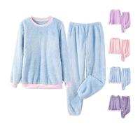 Pigiama da donna soffice in pile pigiama invernale caldo due pezzi inverno caldo pigiama abbigliamento per la casa top a maniche lunghe e pantaloni lunghi da donna carino morbido costume comodo