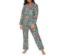 Pigiama da donna - Volpi e uccelli nella foresta - Biancheria da notte da donna con tasche, nero/bianco, XL