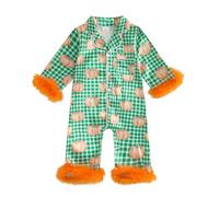 Pigiama da neonato per Halloween, fantasma, zucca, pagliaccetto, maniche lunghe, bottoni, lunghezza intera, tutina per bambini, vestiti di Halloween, autunno inverno Pjs Outfits, Zucca Plaid Verde, 6