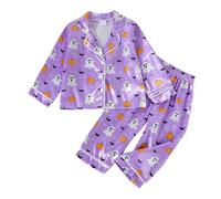 Pigiama da Notte di Halloween in 2 Pezzi,Divertente Stampa Fantasma Costume Abiti Casual per Adolescenti Completo Top Pantaloni Abbigliamento la casa Morbido, Comodo, Traspirante Relax Quotidiano