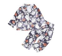 Pigiama da Notte di Halloween in 2 Pezzi,Divertente Stampa Fantasma Costume Abiti Casual per Adolescenti Completo Top Pantaloni Abbigliamento la casa Morbido, Comodo, Traspirante Relax Quotidiano