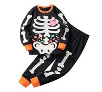 Pigiama da Notte di Halloween in 2 Pezzi,Divertente Stampa Fantasma Costume Set Neonato Neutro Semplice e Morbido Pigiami accoglienti dei Cartoni Animati Regalo per Bambini 1-12 Anni