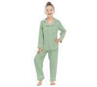 Pigiama da ragazza in morbido cotone, 2 pezzi, a maniche lunghe, con bottoni sul davanti, camicia con colletto e pantaloni elasticizzati a gamba larga, abbigliamento da notte per adolescenti e bambini