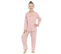 Pigiama da ragazza in morbido cotone, 2 pezzi, a maniche lunghe, con bottoni sul davanti, camicia con colletto e pantaloni elasticizzati a gamba larga, abbigliamento da notte per adolescenti e bambini