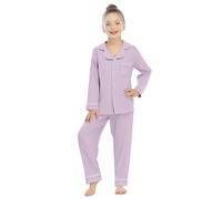 Pigiama da ragazza in morbido cotone, 2 pezzi, a maniche lunghe, con bottoni sul davanti, camicia con colletto e pantaloni elasticizzati a gamba larga, abbigliamento da notte per adolescenti e bambini