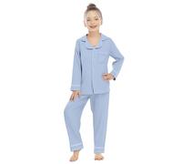 Pigiama da ragazza in morbido cotone, 2 pezzi, a maniche lunghe, con bottoni sul davanti, camicia con colletto e pantaloni elasticizzati a gamba larga, abbigliamento da notte per adolescenti e bambini