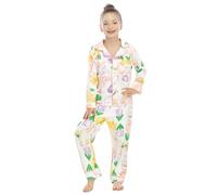 Pigiama da ragazza in morbido cotone, 2 pezzi, con stampa a cartoni animati, camicia a maniche lunghe, pantaloni, bottoni sul davanti, top per il tempo libero, pantaloni elasticizzati, abbigliamento