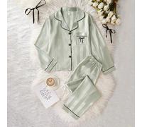 Pigiama da ragazza, set di due pezzi con cardigan a maniche lunghe a righe color champagne e pantaloni lunghi 8Y,9Y,10Y,11Y,12YGeometrico,LettereRaso
