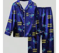 Pigiama da ragazzo pre-adolescente composto da 2 pezzi: una camicia a maniche lunghe con grafiche da gioco e inserti a contrasto, e pantaloni larghi 8Y,9Y,10Y,14Y,11Y,12Y,13Y,16Y,15YFumetto,Geometrico