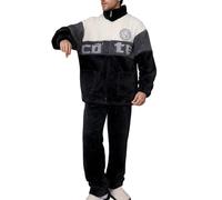 Pigiama da uomo, caldo, lungo, set invernale in due pezzi, da uomo, in pile, a maniche lunghe e pigiama, set da 2 pezzi, a maniche lunghe, con tasca, O nero., 5XL