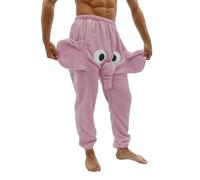 Pigiama da uomo con elefante, in flanella, per il tempo libero con proboscide, pantaloni lunghi e divertenti, in pile, O rosa., M