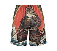 Pigiama da uomo con onde del mare e oceano giapponese Samurai gatto comodo pigiama da uomo per regali del fidanzato, Onde del mare dell'oceano giapponese Samurai gatto, L