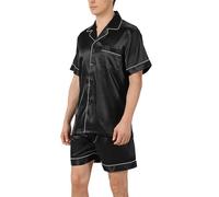 Pigiama da uomo estivo in raso di seta, a maniche corte, con bottoni e pantaloncini, 2 pezzi, comodo, vestibilità ampia, leggero, abbigliamento da notte per casa casual M-Xxxl, bianco, XL