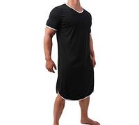 Pigiama da uomo in cotone, camicia da notte, vestaglia, vestibilità larga, Nero , L