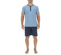 Pigiama da Uomo in Cotone, da Notte da Uomo, con Maglietta e Pantaloncini, Blu Chiaro/Blu Marino, XL