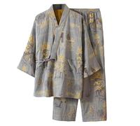Pigiama da uomo in flanella, stile kimono giapponese, per la primavera e il tempo libero, jacquard con cravatta allentata, Verde chiaro, XXL