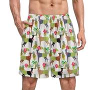Pigiama da Uomo in Raso con Motivo a Palme Tropicali, Ballerino di Hula e Cane Levriero, Boxer, Biancheria Intima da Notte Effetto Seta