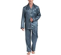 Pigiama da Uomo in Raso di Seta Pigiama A Maniche Lunghe Pigiama A Due Pezzi Pigiama Abbottonato Set da Pigiama,Stripes,XL