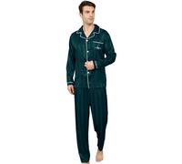 Pigiama da uomo in raso, scollo pieghevole, maniche lunghe e pantaloni lunghi, vestibilità larga, vestiti per la casa del ragazzo grande, una varietà di colori e specifiche sono disponibili,/Verde-L,