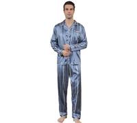 Pigiama da uomo in raso, scollo pieghevole, maniche lunghe e pantaloni lunghi, vestibilità larga, vestiti da casa per ragazzi grandi, una varietà di colori e specifiche sono disponibili,/Plaid