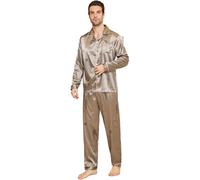 Pigiama da uomo in raso, scollo pieghevole, maniche lunghe e pantaloni lunghi, vestibilità larga, vestiti da casa per ragazzi grandi, una varietà di colori e specifiche sono disponibili,/Oro-L, Oro-1,
