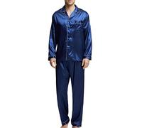 Pigiama da uomo in raso, set di biancheria da notte e abbigliamento da casa Blu con bordi bianchi. XL
