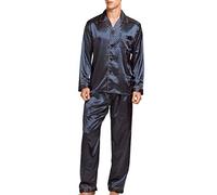 Pigiama da uomo in raso, set di biancheria da notte e abbigliamento da casa Blu dorato. XL