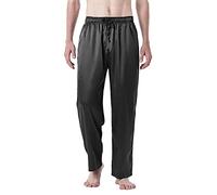 Pigiama da uomo in seta pantaloni da notte in raso comodi e morbidi indumenti da notte abbigliamento da notte pantaloni da salotto pantaloni da notte tinta unita pigiama casual, Nero , M