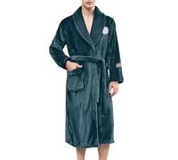 Pigiama da uomo lungo con colletto alto, con cintura, accappatoio in tinta unita, con scollo a V, per la casa, per l'inverno, comodo, da viaggio, in peluche, morbido, per la sauna, verde, M
