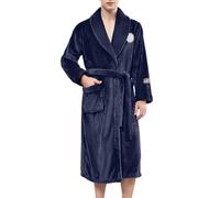 Pigiama da uomo lungo con colletto alto, con cintura, accappatoio in tinta unita, con scollo a V, per la casa, per l'inverno, comodo, da viaggio, in peluche, morbido, per la sauna, Blu, M