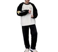 Pigiama da uomo lungo in flanella, set pigiama invernale a maniche lunghe e pantaloni da sonno, set per uomini, in pile, lungo, caldo, cotone, due pezzi, O nero., 4XL