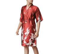 Pigiama da uomo, pigiameria, pigiama, vestaglia da uomo, lunghezza media, vestaglia in seta stampata, vestaglia per testimoni, pigiama, Colore: rosso, XL