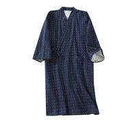 Pigiama da uomo, pigiameria, pigiameria, pigiameria, in cotone, tessuto giapponese, accappatoio da uomo, cappotto di sudore sottile, maniche a nove punti, con lacci, accappatoio, Blu marino, M