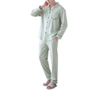 Pigiama da Uomo Primavera/Autunno Pantaloni Lunghi Pantaloni Lunghi Pigiama con Colletto Bottone Giù Abbigliamento per la casa Traspirante Confortevole Set,9543,XXL