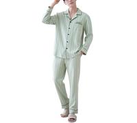 Pigiama da Uomo Primavera/Autunno Pantaloni Lunghi Pantaloni Lunghi Pigiama con Colletto Bottone Giù Abbigliamento per la casa Traspirante Confortevole Set,9544,XXL