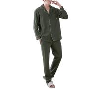 Pigiama da Uomo Primavera/Autunno Pantaloni Lunghi Pantaloni Lunghi Pigiama con Colletto Bottone Giù Abbigliamento per la casa Traspirante Confortevole Set,9542,XXL