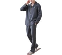 Pigiama da Uomo Primavera/Autunno Pantaloni Lunghi Pantaloni Lunghi Pigiama con Colletto Bottone Giù Abbigliamento per la casa Traspirante Confortevole Set,9539,XXL