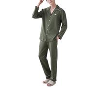 Pigiama da Uomo Primavera/Autunno Pantaloni Lunghi Pantaloni Lunghi Pigiama con Colletto Bottone Giù Abbigliamento per la casa Traspirante Confortevole Set,9541,XXL